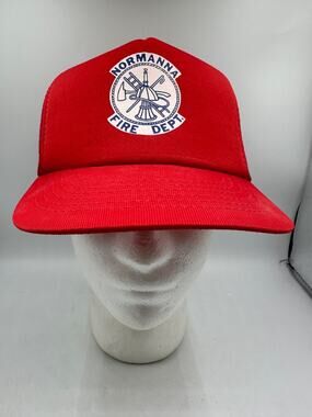 VTG Normanna Fire Department Truckers Hat Cap Red Snapback Mesh Foam YoungAn